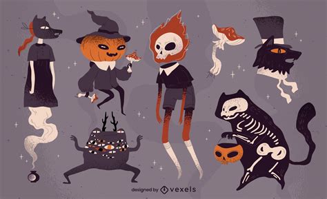 Creepy Halloween Character Set Vector Download