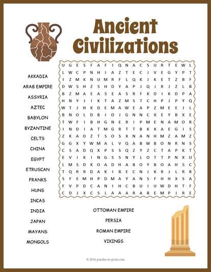 Ancient Civilizations Word Search Puzzle