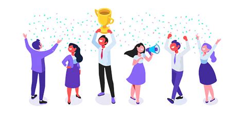 Team Success Vector Illustration Business People Celebrating Victory