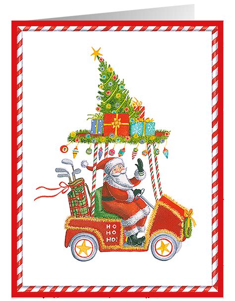 Boxed Christmas Cards 16pk Santa In Golf Cart Foil Digs N Gifts