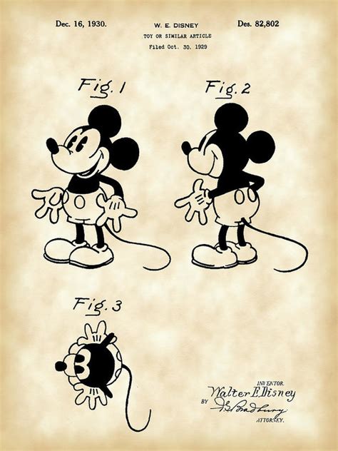 Walt Disney Mickey Mouse Patent 1929 Vintage Art Print By Stephen