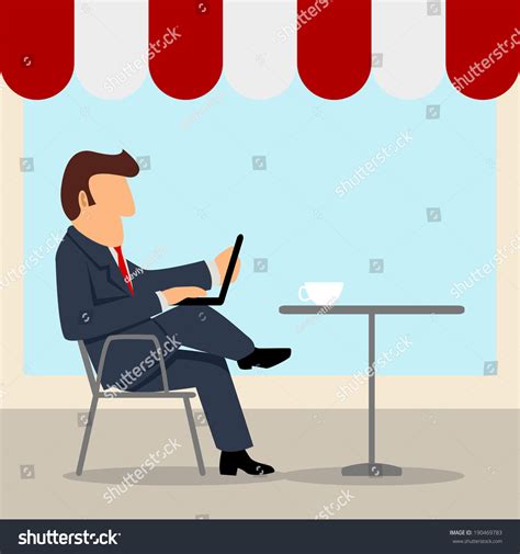 Simple Cartoon Businessman Working On Laptop Stock Illustration