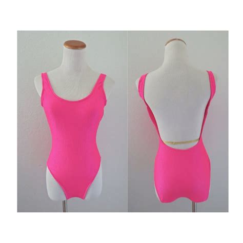 One Piece Swimsuit Vintage Neon Pink Bathing Suit Etsy Hot Pink