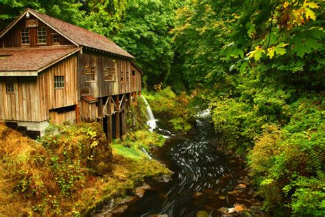Cedar Creek Grist Mill Autumn River Stream Forest House