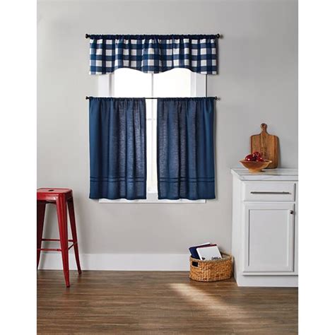 Better Homes And Gardens Checks N Solids 3 Piece Kitchen Window Curtains