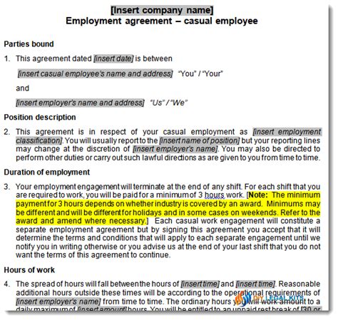 Casual Employment Contract - Contract for casual employee