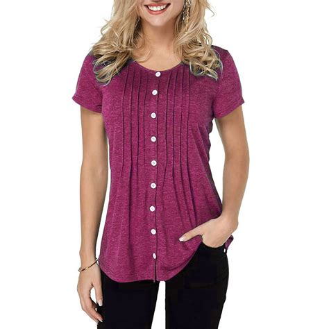 Ukap Women Summer Button Up Front Tops Shirts Casual Loose Pullover T