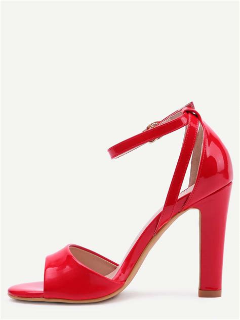 Red Ankle Strap High Heel Sandals Sheinsheinside