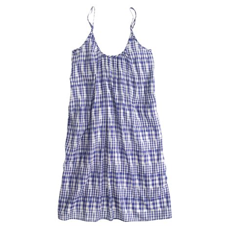 Jcrew Linen Beach Dress In Gingham In Blue Lyst