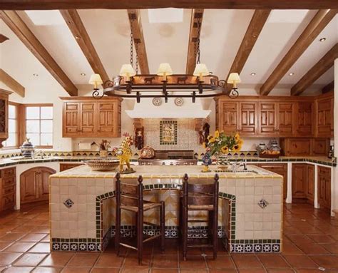 Southwestern Kitchen With A Mexican Touch Wooden Chairs Sit On A Tiled