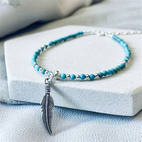 Sterling Feather Gemstone Bead Bracelet By My Posh Shop