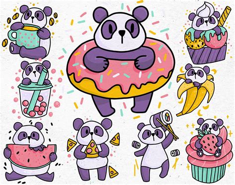 Kawaii Panda Doodles Digital Clip Art Graphics Svg Png Etsy