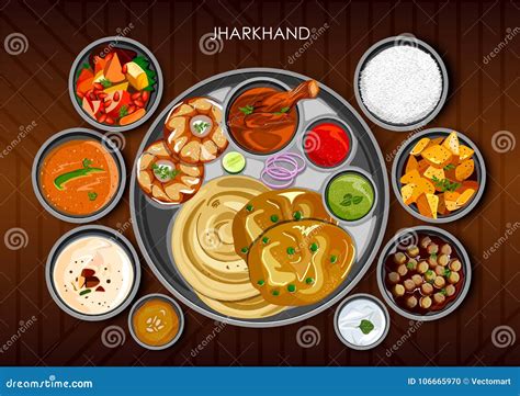 Traditional Cuisine And Food Meal Thali Of Meghalaya India Cartoon