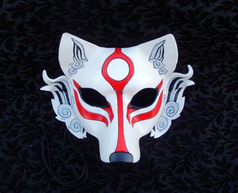 White Okami Leather Mask Handmade Leather Japanese Wolf