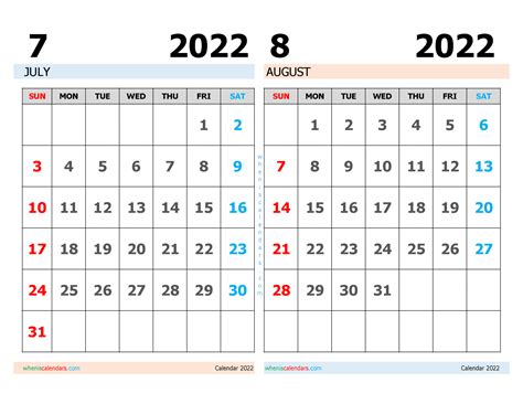 Free July August 2022 Calendar Printable Pdf Image 2022 Calendar