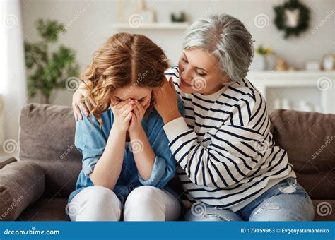 Senior Mother Comforting Crying Daughter Stock Image Image Of