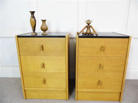 2 X Vintage Retro Mid Century Stag Oak Chest Of Drawers Bedside