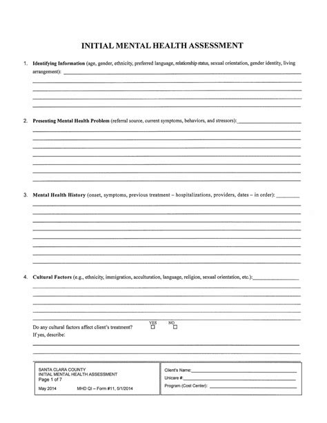 Printable Mental Health Assessment Form Pdf Printable Forms Free Online