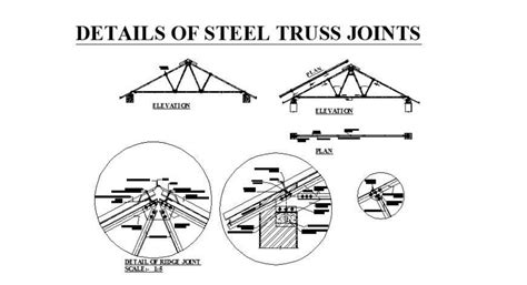 Steel Truss Joints And Roof Constructive Structure Cad Drawing Details