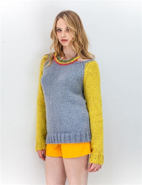 Aimee Contrast Sleeve Raglan Sweater Free Knitting Pattern