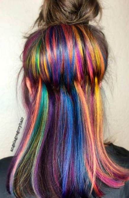 Hair Rainbow Highlights Colour 19 Trendy Ideas Hidden Rainbow Hair