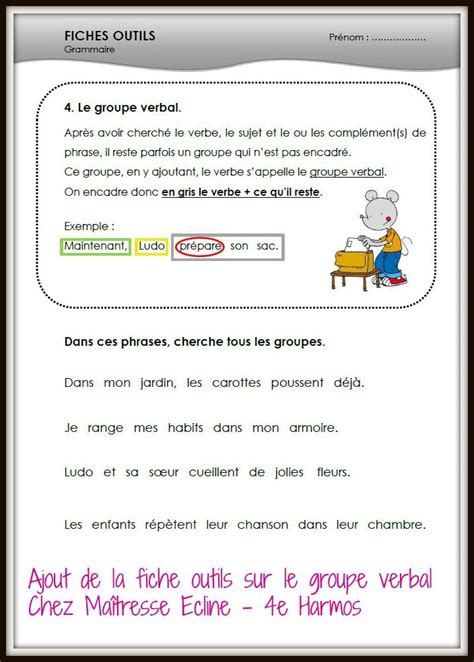 Le groupe verbal | Exercice francais ce2, Apprendre conjugaison