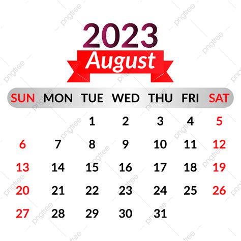 Gambar Agustus 2023 Kalender Bulan Dengan Hitam Dan Merah Agustus 2023 Kalender Png Dan
