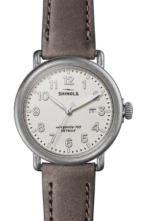 Shinola Runwell Leather Strap Watch 41mm Leather Grey Leather
