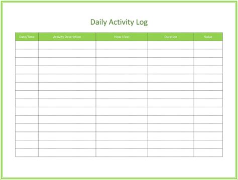 Activity Log Template Excel Free Download