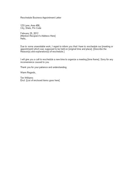 Reschedule Business Appointment Letter How To Create A Reschedule
