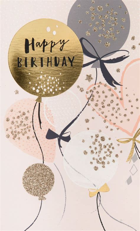 Pink And Gold Balloons Birthday Card Happy Birthday Wishes Cards