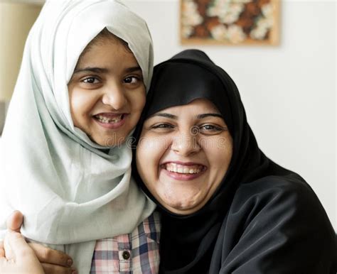 Smiling Portrait Of A Muslim Mother And A Daughter Stock Photo Image