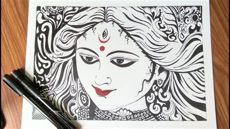 How To Draw Maa Durgaeasy Drawing By Using Black Marker Pensketch