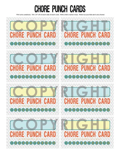 Printable Chore Punch Card Etsy