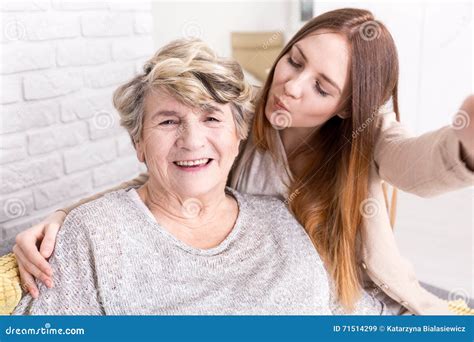 selfie with grandma to share with all my friends stock image image of granddaughter selfie