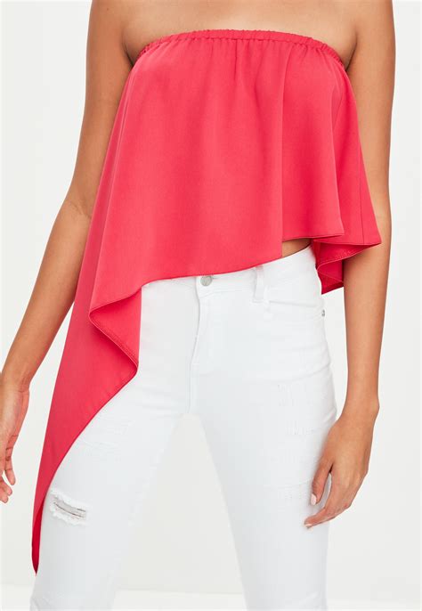 Lyst Missguided Hot Pink Asymmetric Bandeau Top In Pink
