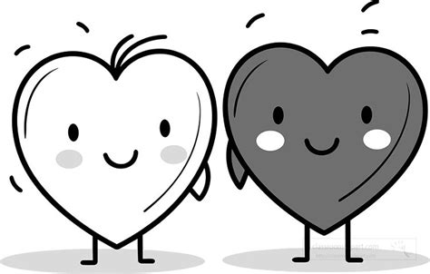 Black White Outline Clipart Cartoon Two Hearts In Love Black Outline