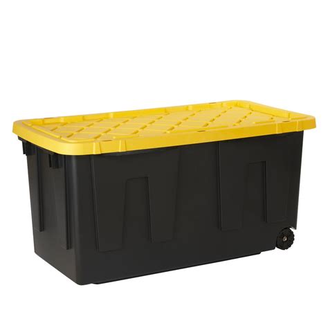 Hdx 70 Gal Tough Storage Bin In Black With Wheels 206203 The Home Depot