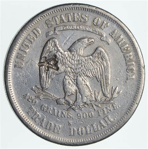 1876 S Seated Liberty Silver Trade Dollar Chop Mark Property Room
