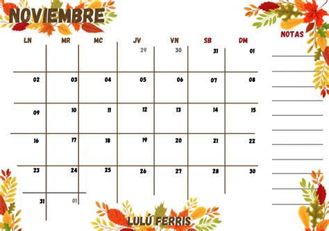 Calendario Organizador Noviembre