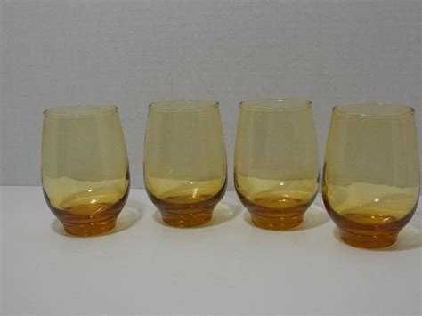 11 Ounce Gold Or Amber Glasses By Libbey Cursive L Water Glasses Tumblers Pale Yellow Drinking