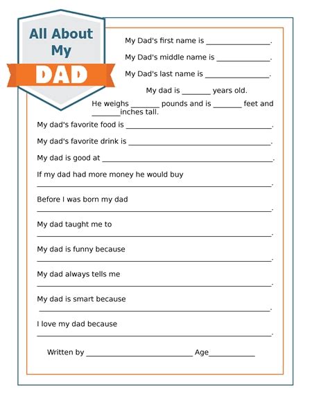 Free About My Dad Fathers Day Printable