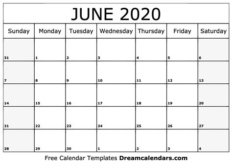June 2020 Calendar Free Printable With Holidays And Observances