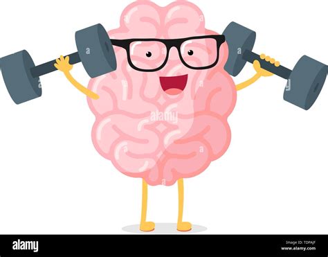 Cartoon Smart Strong Human Brain Character With Glasses Power Training