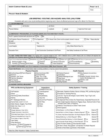 Încă morman surround job safety analysis form De Nord Cauciuc oficial