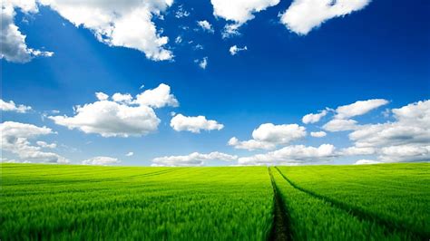 Hd Wallpaper Landscape Field Green Field Spring Sky Clouds
