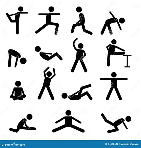 Exercise Stretching Stick Figures Pictogram Icons Stock Illustration