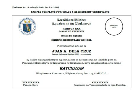 You can choose from other background colours if you wish. SAMPLE TEMPLATE GRADE 6-10-12 CERTIFICATE - DepEd LP's