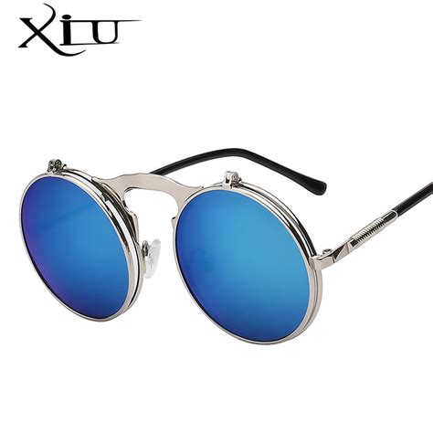 Αγορά Άνδρες s γυαλιά xiu flip up steampunk sunglasses men round vintage mens sunglass brand