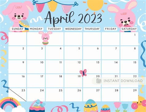 April 2023 Calendar Fun Easter Printable Spring And Summer Etsy